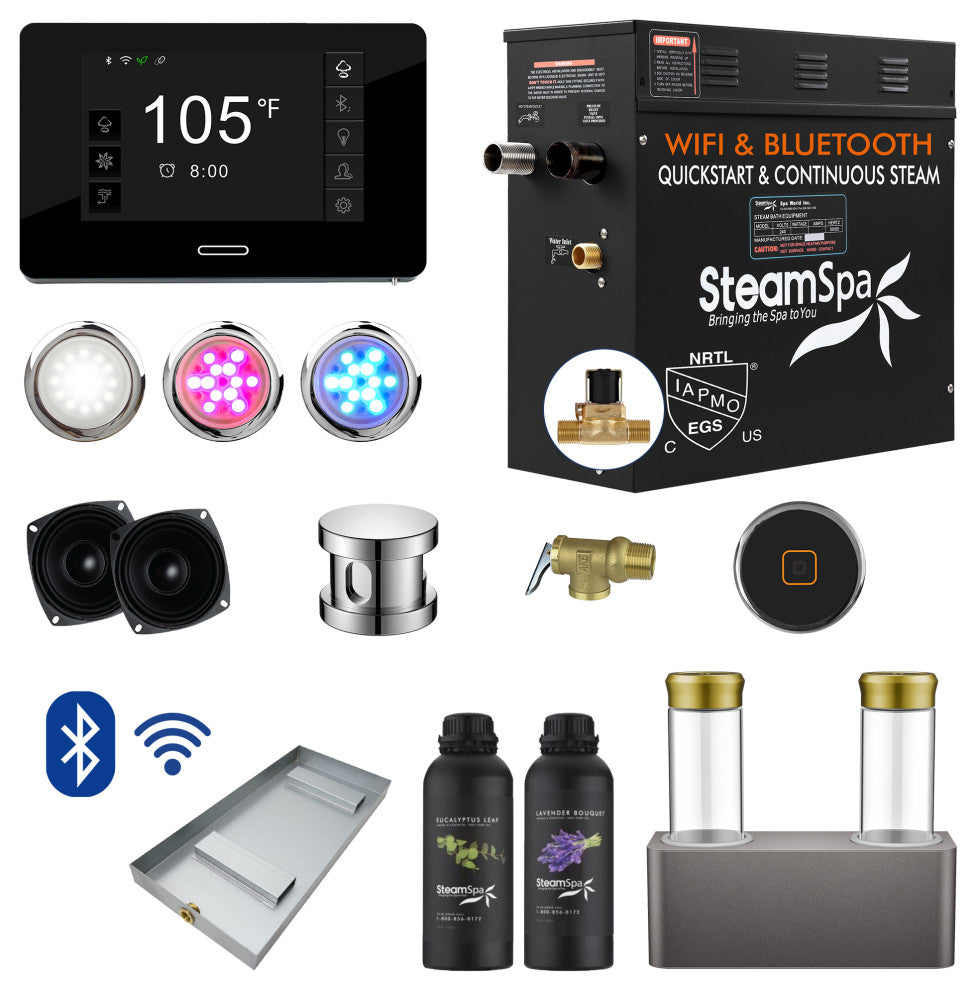 7.5kW QuickStart Steam Bath Generator With Dual Aroma Pump, Polished Chrome