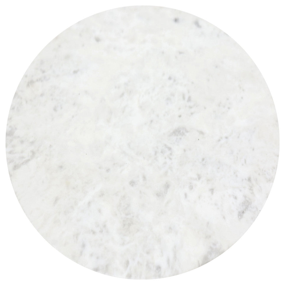 Sofa Side Table, Round, Artificial Marble, Aluminum Metal, White, Gold, Lounge