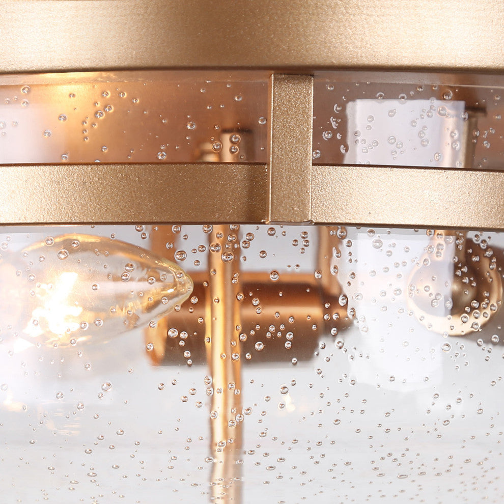 LNC Modern 3-Light Gold Flush Mount Light With Seeded Glass Shade