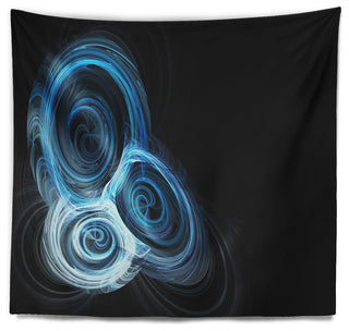 Blue Spiral Nebula on Black Abstract Wall Tapestry, 39"x32"