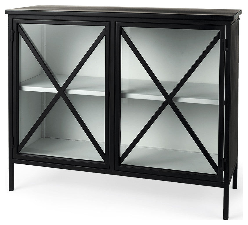Slender Sleek Black Two Door Glass Cabinet