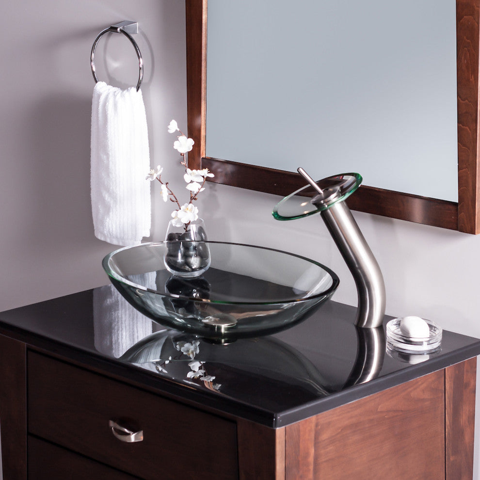 Ovale Clear Tempered Glass Vessel Bathroom Sink