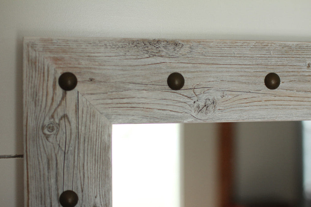 Bunkhouse Style Reclaimed Wood With Whitewash Finish And Tacks, 30"x42"