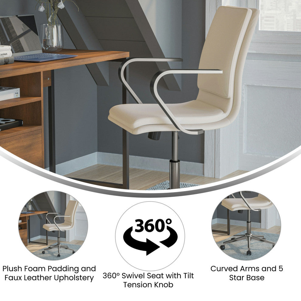 James Mid-Back Executive Upholstered Office Chair with Arms, Taupe/Chrome