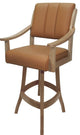 Leather Swivel Wood Bar Stool Casa on S-Base, Brown Leather on Cashew, 26"
