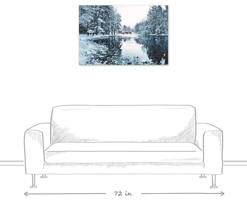 Snowy Park Lake Pine Trees 36x24 Canvas Wall Art