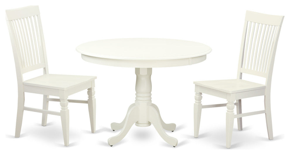 3 Pc Set, Round Dinette Table And 2 Leather Kitchen Chairs In White, White