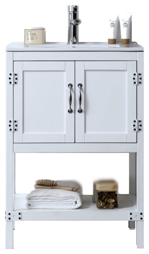 24" White Color Wood Sink Vanity With Ceramic Top-No Faucet