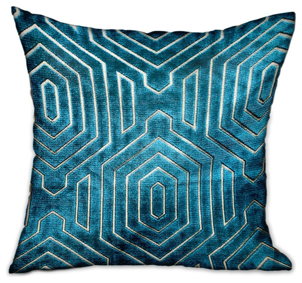 Plutus Cerulean Velvet Blue Geometric Luxury Throw Pillow, 22"x22"