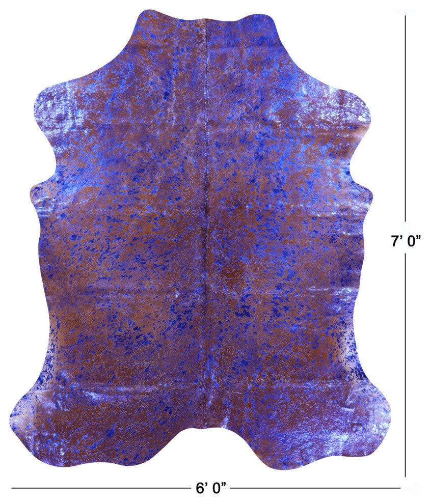 7' 0" X 6' 0" Blue Metallic Cowhide Rug C2081