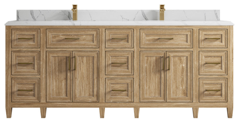 Santa Monica 84 Double Sink Bath Vanity in Whitewashed Teak 1.5" Calacatta Laza