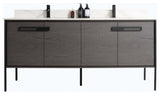 Oakville Bath Vanity, Ceramic Sink, Black Coal Oak, 72 Inch, Black Hardware