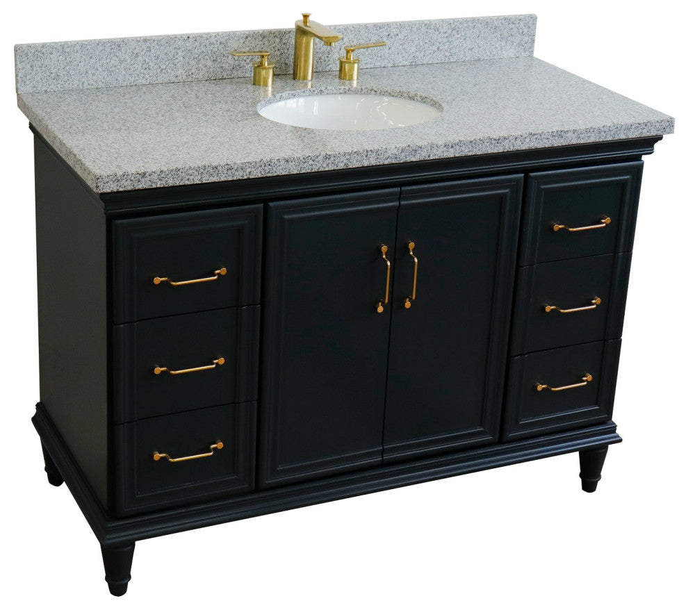 49" Single Sink Vanity, Dark Gray Finish With Gray Granite and Oval Sink