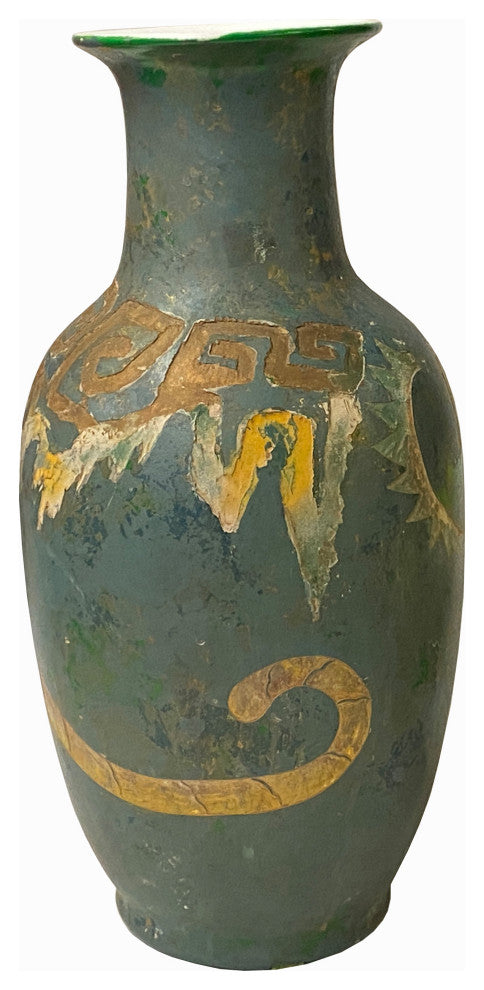 Chinese Distressed Blue Green Paint Porcelain Dragon Pattern Vase Hws2440