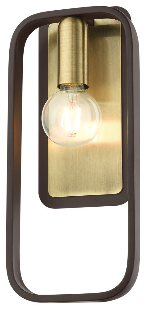 Bronze With Antique Brass Accents Mid Century Modern, Geometric, Single Sconce