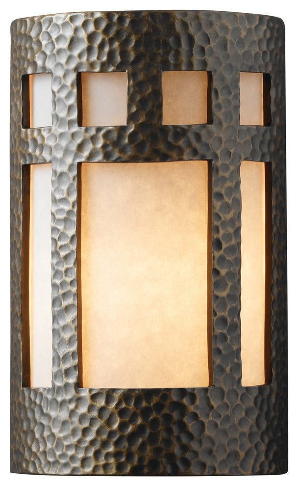Ambiance Large Prairie Window, Wall Sconce, Hammered Polished Brass, Led