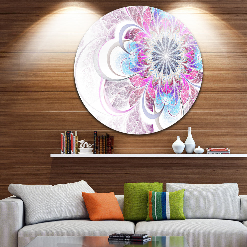 Purple And Blue Flower Fractal, Modern Floral Disc Metal Artwork, 36"