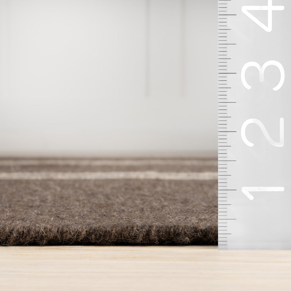 Elowen Double Striped Wool Area Rug, Dark Brown 10'x14'