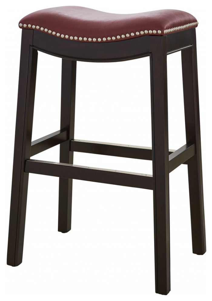31" Dark Red And Espresso Solid Wood Backless Bar Chair