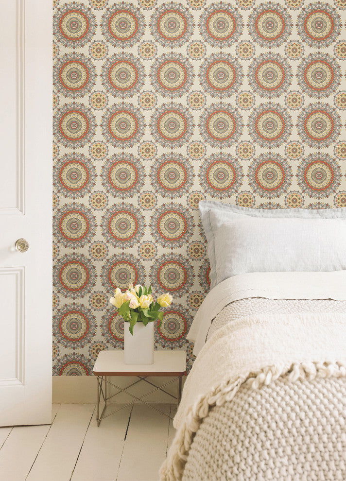 Gemma Coral Boho Medallion Wallpaper Bolt