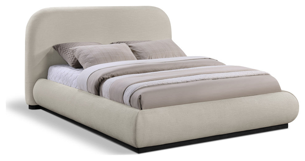 Vaughn Bed, Beige, Full, Chenille Fabric, Black Finish