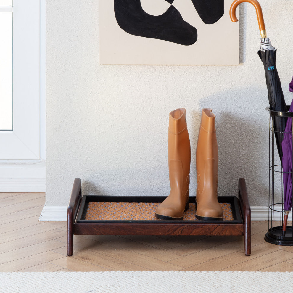 Single-Tier Brown Stand With 2-Pair Rubber Boot Tray My Blue Heaven