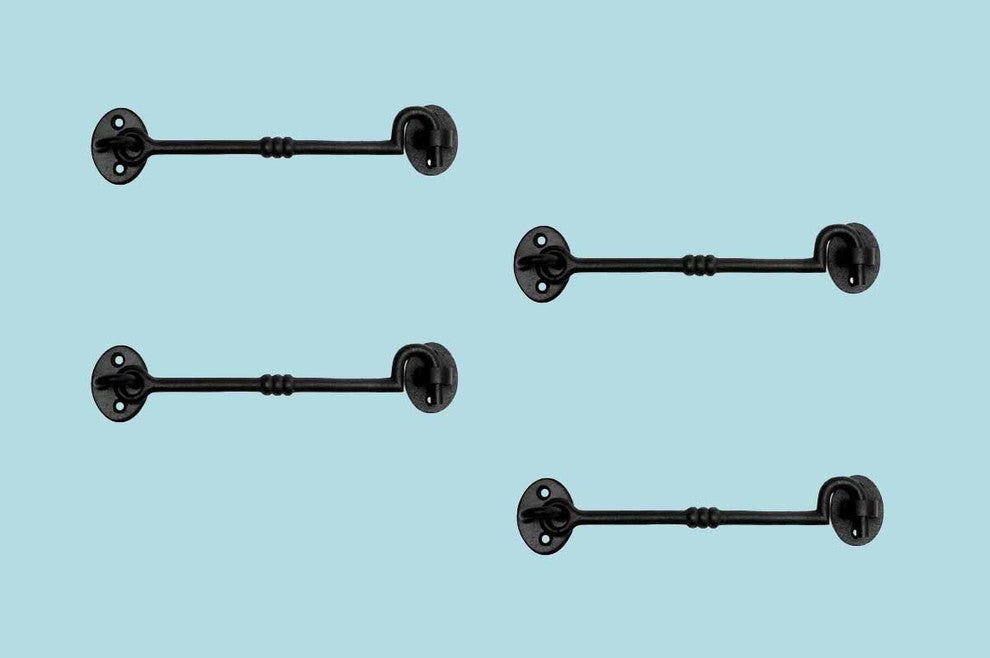 Black Wrought Iron Cabin Hook Eye 5" L with Screws Pack of 4 Renovators Supply