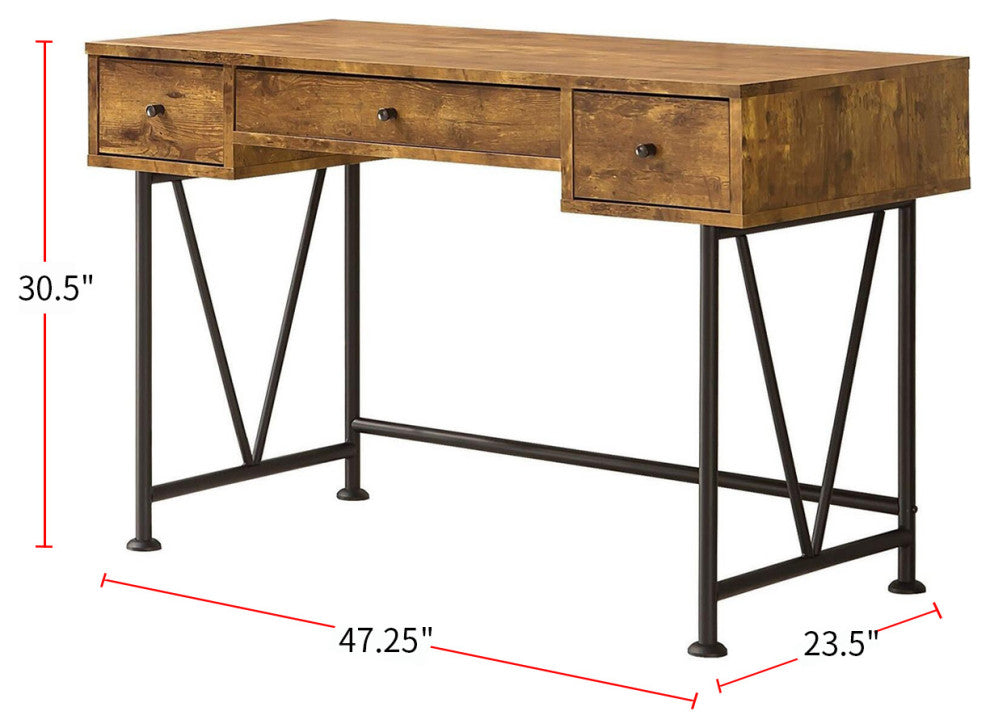 3-Drawer Writing Desk, Antique Nutmeg and Black