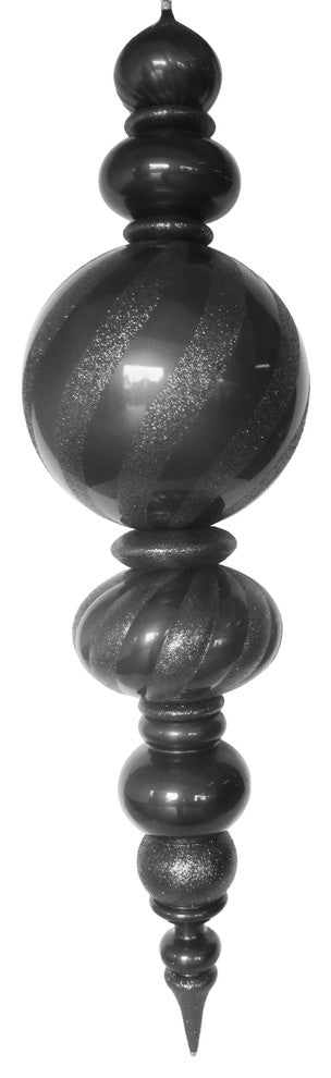 60" Jumbo Silver Finial Ornament With Silver Glittered Stripes