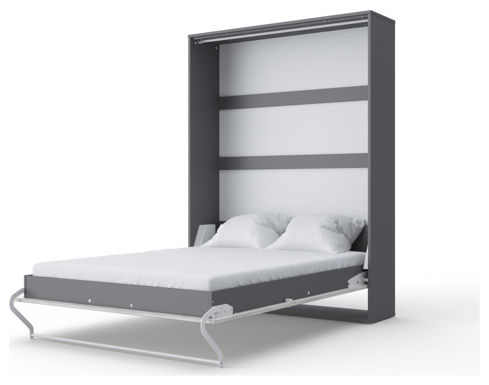 Contempo Vertical Wall Bed, European Twin Size with 2 cabinets, Grey