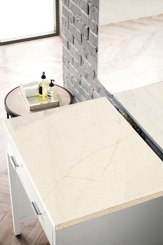 Addison 30" Freestanding Countertop Unit, Glossy White, 3CM Eternal Marfil Top