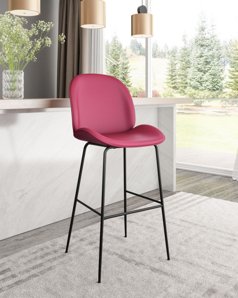 Bar Stool Chair Barstool, Steel Metal, Fabric, Red, Black, Kitchen Cafe Bistro