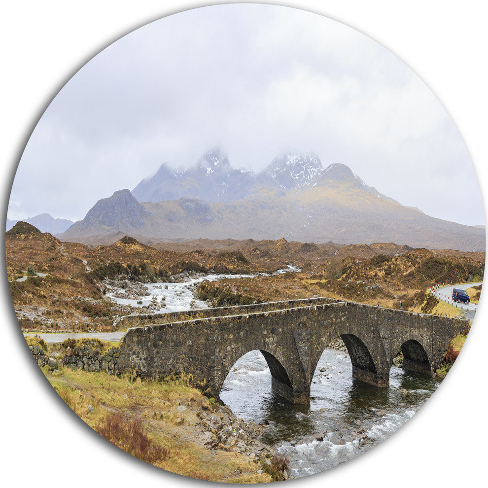 Sligachan Old Bridge Panorama, Landscape Round Metal Wall Art, 23"