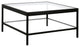 32" Clear And Black Glass And Steel Square Coffee Table With Shelf
