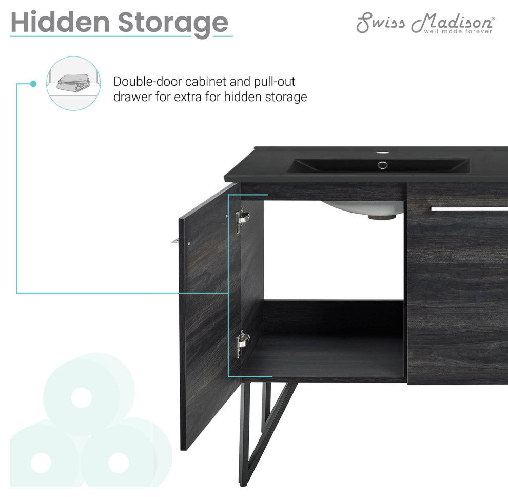 Annecy 60" Black Walnut, Double Basin Bathroom Vanity With Black Sink Top