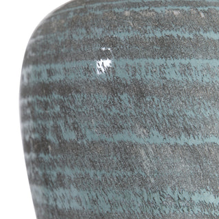 Rustic Bohemian Round Aqua Blue Gray Table Lamp, Ceramic Vintage Style Cottage