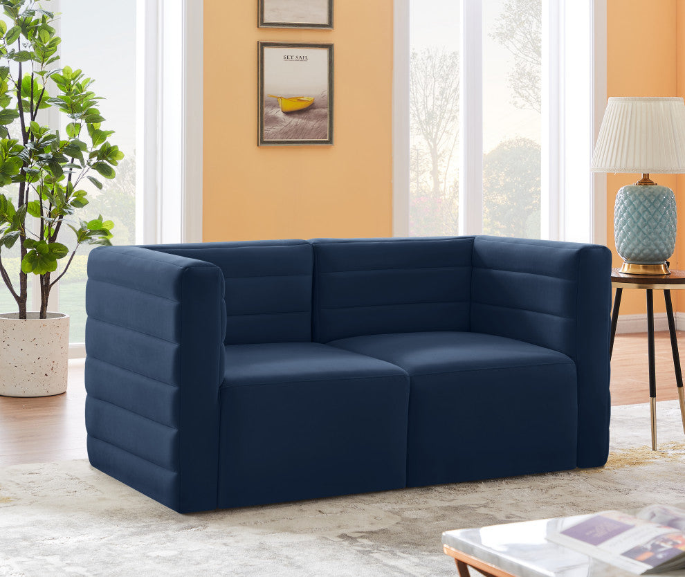 Quincy Velvet Upholstered 2-Piece Modular Sofa, Navy