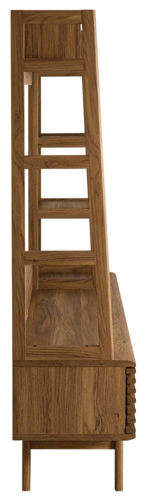 Media TV Stand Console Table, Wood, Brown Walnut, Modern, Lounge Hospitality