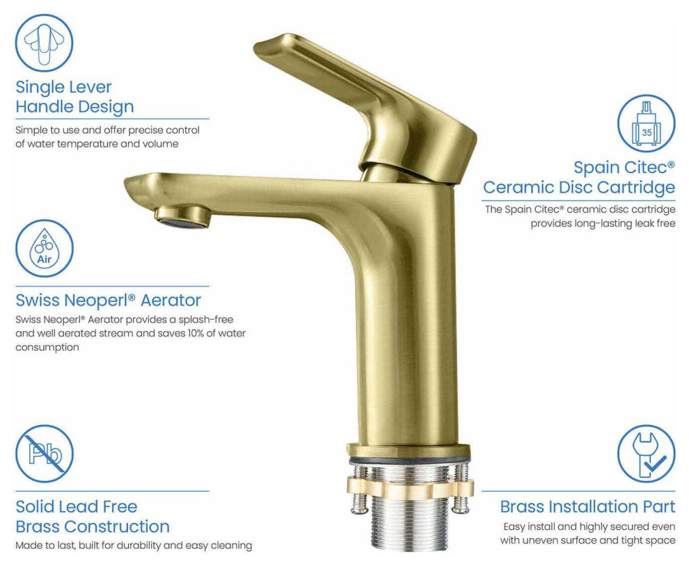 Tender Single Handle Bathroom Sink Faucet, Brushed Gold