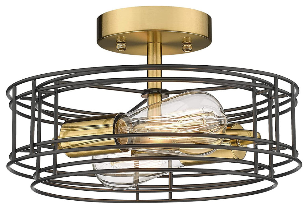 2 Light Industrial Ceiling Light Fixture, Black, Semi Flush Mount Ceiling Lamp