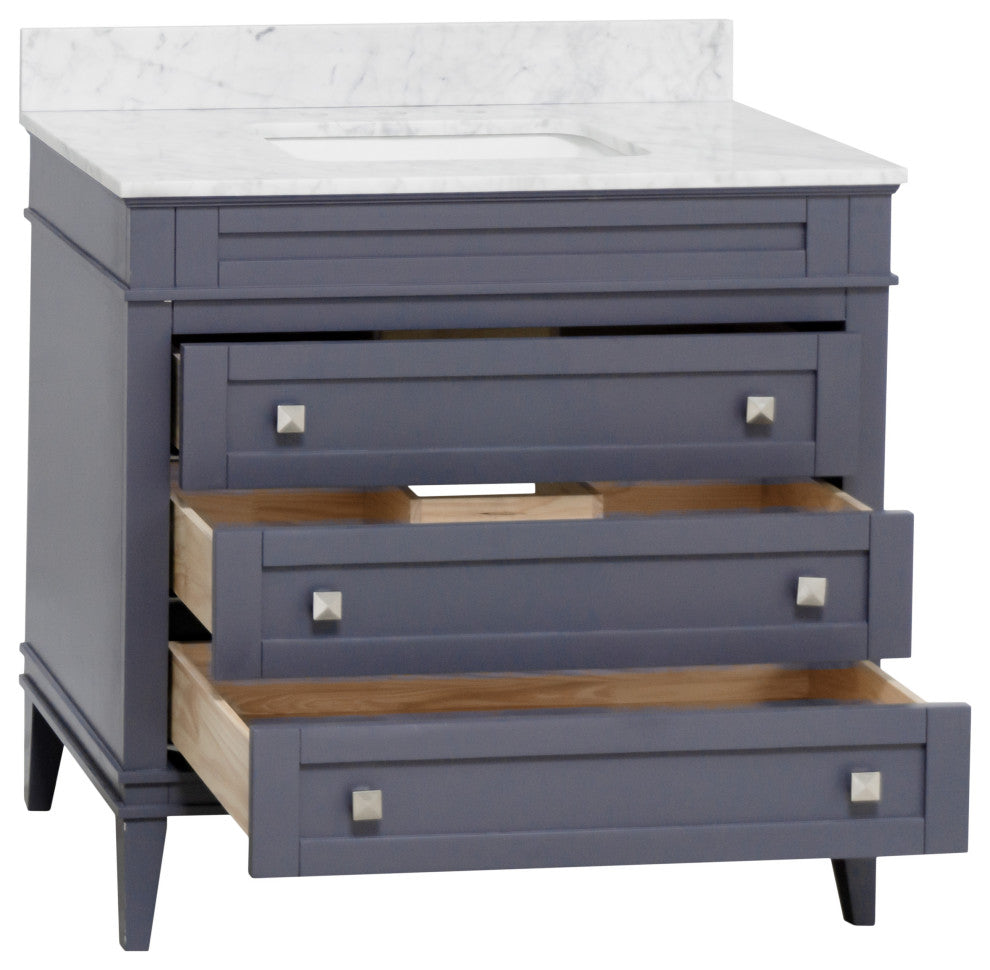 Eleanor 36" Bathroom Vanity, Marine Gray, Carrara Marble