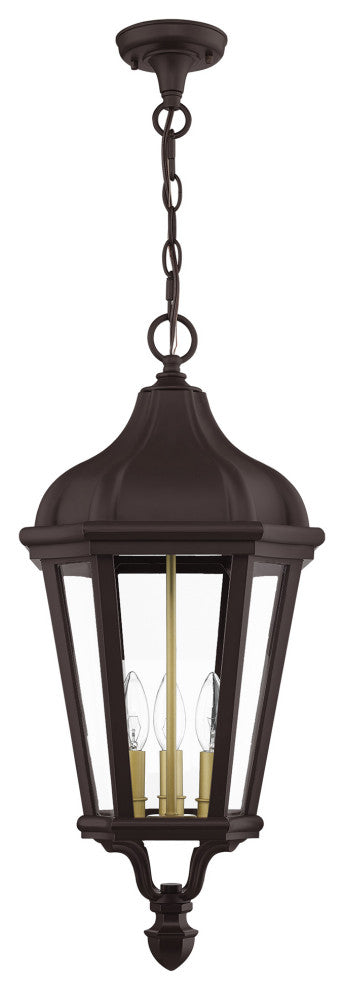 Livex Morgan 3 Light Bronze, Antique Gold Cluster Large Outdoor Pendant Lantern