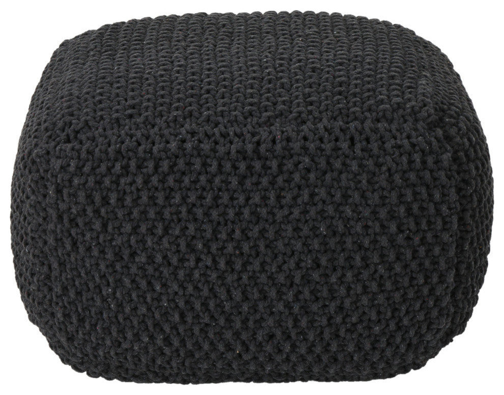 GDF Studio Joyce Knitted Cotton Square Pouf, Dark Gray