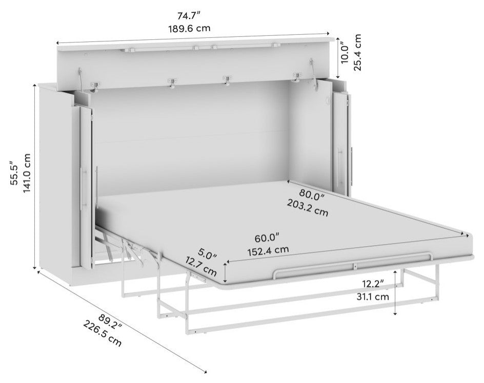 75W Queen Cabinet Bed with Mattress in White