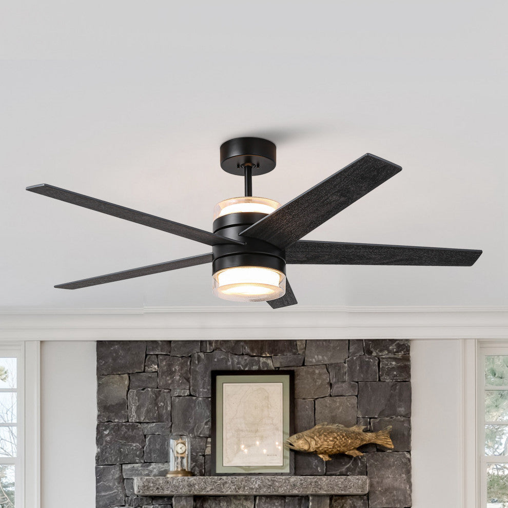 52-inch Black Modern Ceiling Fans with Lights and Wall Control