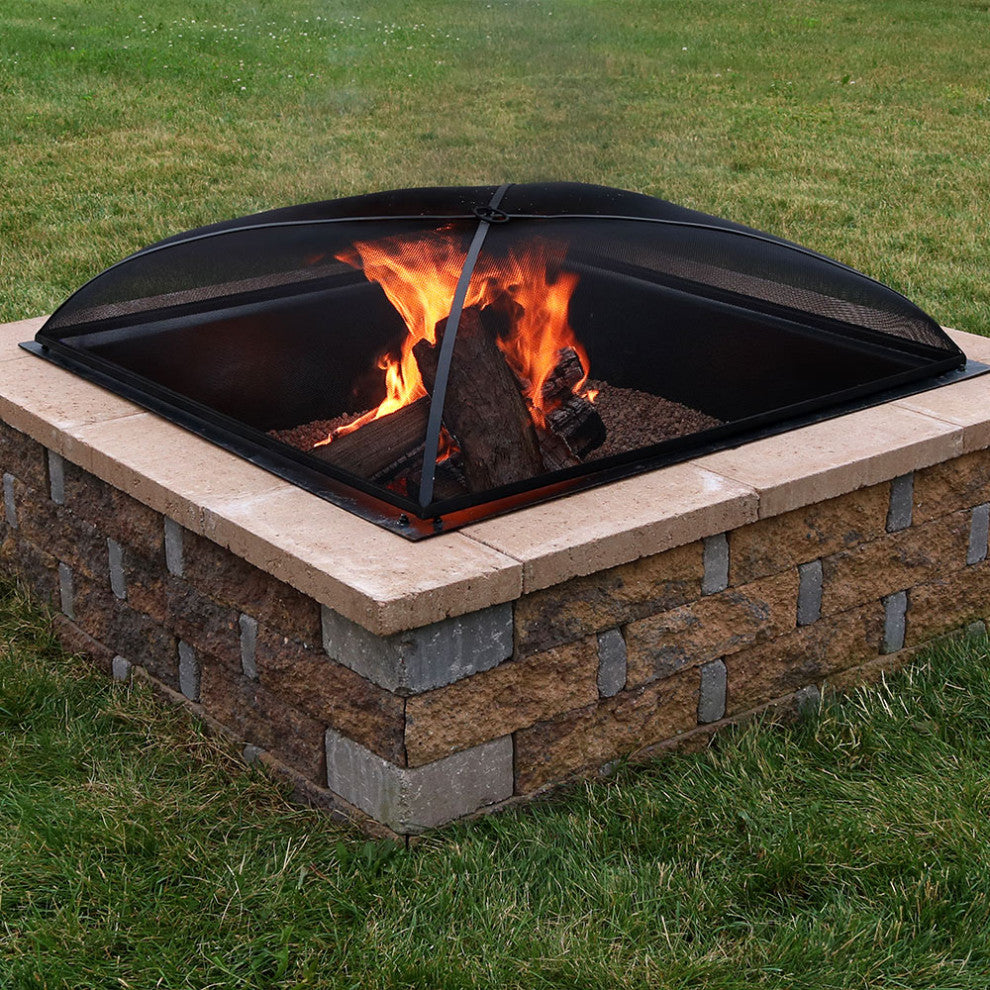 Sunnydaze Square Fire Pit Spark Screen Black Steel Mesh Cover, 36"