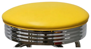Retro Home Double Ring Chrome Pan Swivel 30" Bar Stool, Yellow