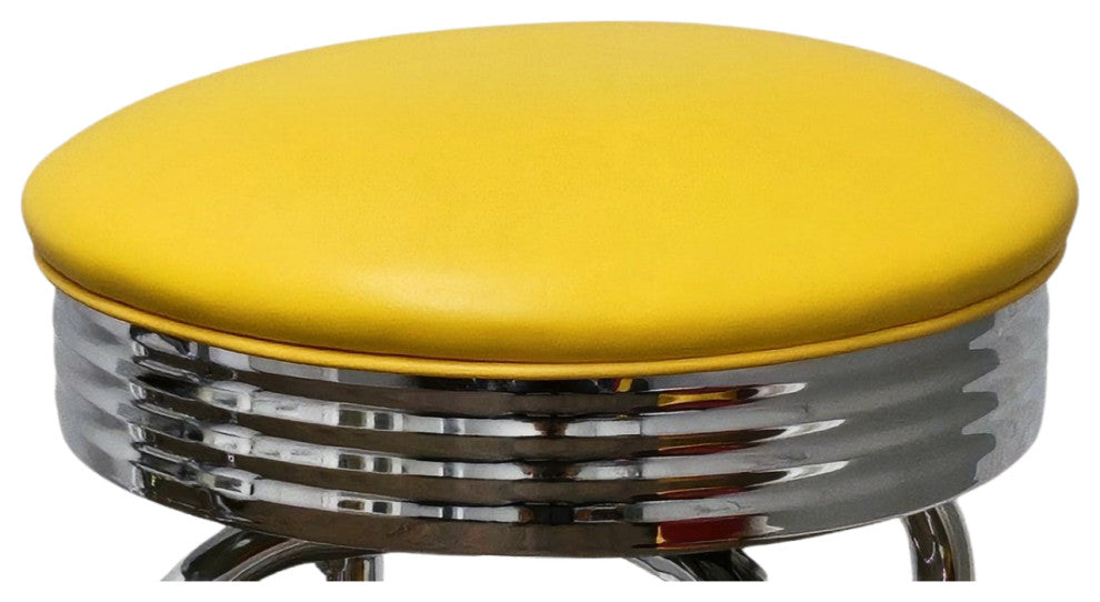Retro Home Double Ring Chrome Pan Swivel 30" Bar Stool, Yellow