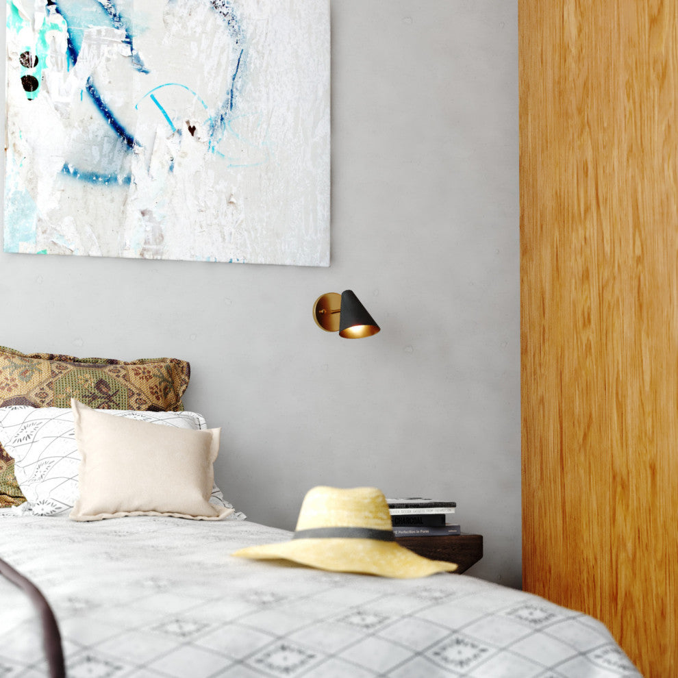 Pryce 4.5-in. Wall Light Matte Black and Satin Brass