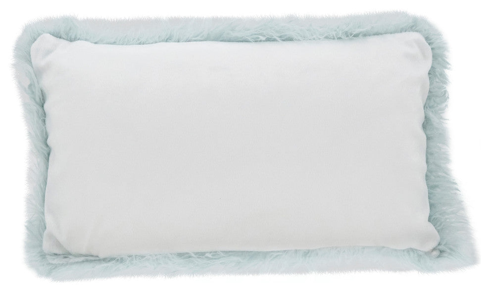 Mongolian Faux Fur Poly Filled Throw Pillow, Ice Blue, 12"x20"